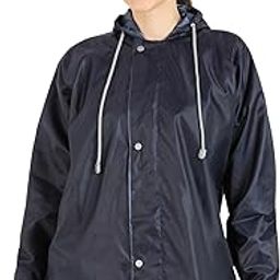 Women Solid Navy Nylon Rain Jacket-66