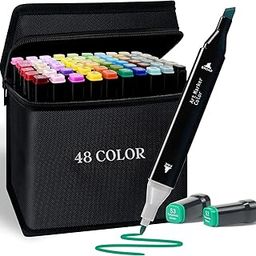 Touch Art Markers Set, 48 Colours, Dual-Tip Brush and Chisel Design with Carrying Case, Art Markers Sketch Pens For Painting Sketching,Drawing,Twin Head Permanent Marker Pens For Kids Adult-9