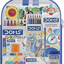 Doms Jonior Art Kit | Comes With Transparent Zipper Bag | Perfect Value Pack | Kit For School Essentials | Gifting Range For Kids | Combination of 8 Stationery Items-26