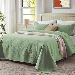 LEAONME Full/Queen Quilt Set 3 Pieces,Lightweight Sage Green Bedspread-90''x98'',Soft Microfiber Summer Quilt,Luxurious Warm Coverlet Sets for All Seasons (Includes 1 Quilt, 2 Shams)-image-75