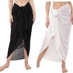 Set of 2 pieces Sarong Wraps For Women Beach Cover Up Skirt Swimsuit Wrap Coverups Combo [Black And White]-image-44