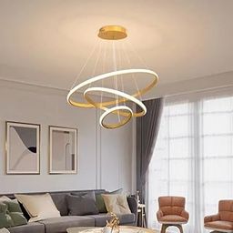blissbells Modern 3-Rings Gold Large Chandelier Dimmable Without Remote Hanging Ceiling LED Light for Dinning Room, Living Room-image-19