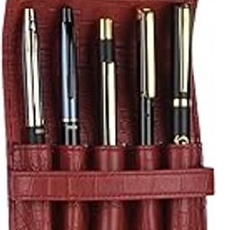 PU Leather Pen Case for 5 Pens for MONTBLAC Pen, PELIKAN Pen, TWSBI Pen, Cross Pen, Sailor Pen, Pilot Pen, Parker Pen, Colour Croco-Maroon-image-30