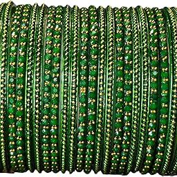 Green Glass with Ball chain Zircon Gemstone golden ball and Beads Studdded Glossy Finished Traditional party Bangle Set For Women and Girls-image-99