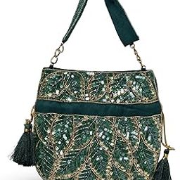 Handcrafted Embellished Green Potli Bag For Women and Girls | Ethnic Wear Purse | Embroidered Handbag-image-6