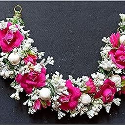 Beautiful Hair Gajra Garland Handmade Floral Wedding Bridal Bridesmaid Hair Jewellery Bun | Juda Accessory | Tiara | Hair Vine Hair Veni for Women (Pink) (Pack of 1)-image-53