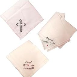 Christian Cross Message Hand Embroidered Cotton Handkerchiefs, Pack of 3, White King size-image-82