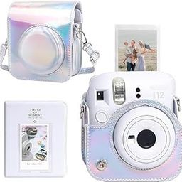 Instant Mini 12 Case, Camera Case Compatible with Fujiifilm Instaax Mini 12 Instant Camera, PU Leather Mini 12 Carry Bag- Shiny Silver-32
