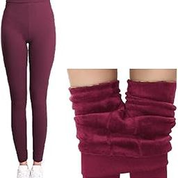 Wine Red Fleece Ankle Lenght Legging with Extra Comfort & More Thickness Slim Fit [26 to 34] Warm Women Thick Fur Lined Warm Winter Thermal Soft Leggings for Women Girls Ladies-picture-9