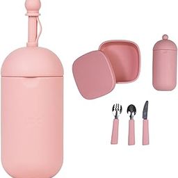 Tudd Silicone Buddy Bottle for Baby 6 to 12 Months with Straw | Pink with On-The-Go Mealtime Set | Compact & Safe Travel Dining Kit | Pink-image-41