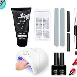 POLYGEL NAIL EXTENSION KIT BEGINNERS KIT- WITH FULL SIZE UV LAMP- ONE POLYGEL TUBES -30 GM, TOP CO AT BASE CO AT, 100 POLYGEL MOULDS BUFFER POLYGEL TOOL WITH SLICE AND BRUSH-22