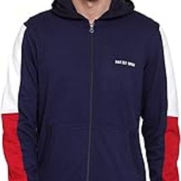 Men's Full Sleeves Zipper Fleece Hoodie(Navy)-image-2