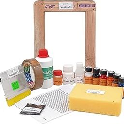 sumikrafts Screen Printing kit for Beginners: 6 Assorted Pigment Dyes+ Screen Printing Wooden Frame Small 6"x8" pre Stretched mesh no 16 (Option 6)-12