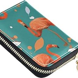 Flamingo Birds White Flowers RFID Credit Card Wallet, Microfiber Leather Zipper Card Case Holder for Women-image-88