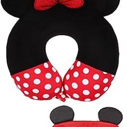 Cute Cartoon MN U Shape Micro Fiber Button Neck Rest Neck Pillow and Eye Shade Sleeping Mask for Long Road Trips and Flights, Ideal for Men & Women-10