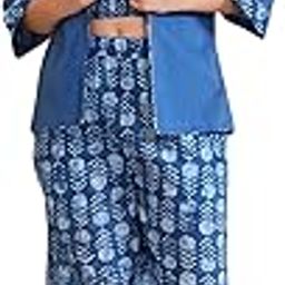 Women’s Printed Thread Embroidered Straight Pure Cotton Blue Spaghetti Top, Jacket and Palazzo Set-picture-15