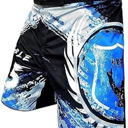 USI Muay Thai Printed Shorts for Mens Gym Shorts Running Shorts Sports Shorts Shorts with Elasticated Waist Tuf Stretch (L, Black Blue)-image-63