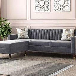 GP CRAFT 4 Seater L Shape Sofa Set with Solid Sheesham Wood Legs for Home Office Guests Living Room (Left or Right Switchable L-Shape, Fabric, Soft Touch Grey) 4-Person Sofa-image-35