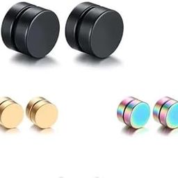 Unisex Magnetic Golden Rhodium Black Plated Stainless Steel Non Piercing Stud Earring for Boys Girls Men and Women Combo Pack of 3-image-5