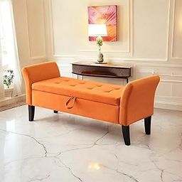 TIMBERNEST -Elegant Ottoman Bench for Living Room – Upholstered Storage Seat, Multifunctional Footrest, Stylish Entryway Seating, Home Décor Accent (Orange) (Orange)-image-21