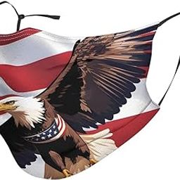 BROLEO Adult Masks Reusable 5 PCS Soft breathable Suitable for camping, running, traveling daily use USA Patriotic Eagle with American Flag Picture, Black-image-90