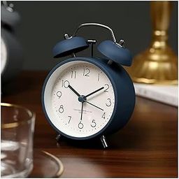 DRONTER Vintage Twin Bell Analog Display Table Alarm Clock with Night LED Light Heavy Slippers Extra Loud Alarm Clock Ideal for Student and Kids Bedroom (Black) (Blue Round)-7