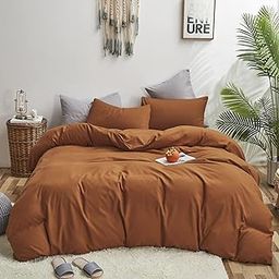 KAREVER Pumpkin Color Comforter Sets Solid Rust Color Bedding Set Full 3 PCs Pumpkin Comforter Sets for Women Girls Breathable Soft Bedroom Collection Solid Cinnamon Color Adults Pumpkin Bedding-picture-31