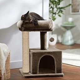 FURRLOVERS Condo Kitten Cat Tree - Plush Fur Fabric | Top Perch | Hanging Ball | Scratching Post (Condo 12x12 Inch) (Brown - FURR-14)-image-55