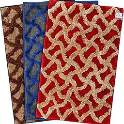 Heart Home Soft, Lightweigth, Washable, Non Slip Doormat Entrance Rug Dirt Trapper Mat Shoes Scraper for Entry, Patio, Porch- Pack of 3 (Brown & Blue & Red)-8