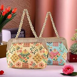 Kuber Industries Pack of 2 Small Handbags for Women & Girls | Double Handle Bag | Travel Friendly Ladies Purse | Flower Embroidery-24