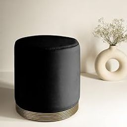 Ereteken ART Round Ottoman with Soft Febric Foot Rest Stool Linen Fabric Padded Seat Full Pouf Ottoman with Round Shape for Living Room-Black-26
