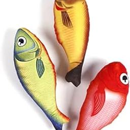PSK PET MART Fish Cat Chew Toys, Bite Resistant Catnip Toys with Bell Inside, Plush Cartoon Kitten Teething Interactive Toy Pack of 1-19