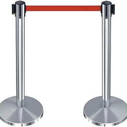 DARIT Queue Manager Crowd Control Stanchion Belt Barriers, Stainless Steel Stanchions with 2M Retractable Belts, Safety Barriers Stand & Line Dividers for Movie Theatre, Set of 2 (Red)-image-55