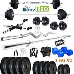 Body Maxx 20 Kg PVC Adjustable Weight Plates, 5 and 3 ft Rod, 2 D. Rods Home Gym Equipment Dumbbell Set, Black-16