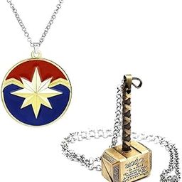 Gold Star Logo Necklace and Superhero Character Accessory Metal Pendant Locket with Length Adjustable Chain for Unisex; Pack of 2 (C-949)-picture-24