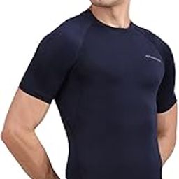 Compression T-Shirt Vest Body Shaper Half Sleeve for Men Boys Branded - Nylon Lycra Fabric - Workout Gym Cricket Football Sports Training - Keep Dry Tight Skin Fit - Round Neck-image-88