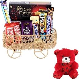 SFU E Com Chocolate Gift Hamper With Cart | Valentine Teddy Bear With Chocolate Combo | Valentine Chocolate Hamper | 671-86