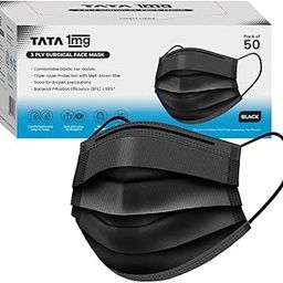 Tata 1mg 3 Ply Surgical Mask with Meltblown Filter And Nose Pin (Black, Pack of 50 Mask)-45