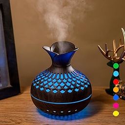 Colorful Mini Humidifier for Home, Flower Shape Humidifier,USB Personal Desktop Cool Humidifier 7 Colors,2 Mist Modes,Super Quiet for Car, Office Room, Bedroom (Flower Port) (Brown)-12