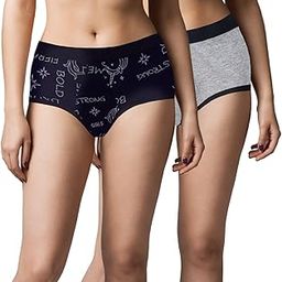 Period Panties with Anti Microbial Lining for Women, Light to Medium Flow Period Panty Briefs, Easy to Wash, Leak Proof, No Pad Required Grey & Printed Black Menstrual Underwear (Pack of 2)-image-26