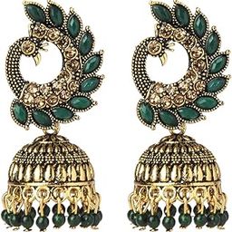 Gold Plated Antique Traditional Peacock Jhumka With CZ, LCT Crystals,Kundan & Pearls Earrings for Women-5