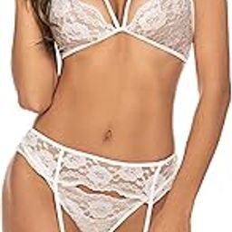 Women's Valentine Wedding SpecialNight Lingerie Babydoll Bra and Panty Set Three Piece Lingerie Set with Garter Belt(Stocking not Included) White-image-87