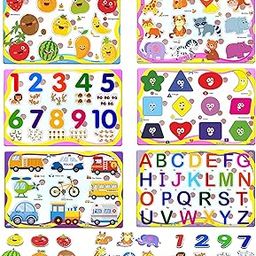 FunBlast Set of 6 Puzzles Wooden Puzzle for Kids, Wooden Colorful Learning Educational Board for Kids Includes ABC, 123, Fruits, Numbers, Animals, Vehicles, Alphabet - Multi Color-picture-17