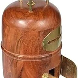 Wooden Money Bank with Lock, Brown Cylindrical Design, 7 inch Height, Brass Accents-image-80