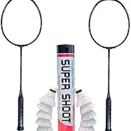 Paul Sports Pro-2 Badminton Racket Set with Full Cover Pack of Two with (10 Super Shoot Feather Shuttlecock)-63