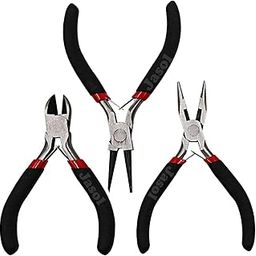 Jewellery Making Pliers Tools Flat Round Side Cutter Combo Tool Kit for Crafts DIY Making Supplies Wire Cutters and Wrapping Beading Purpose Pack of 3 Pliers, Black & Red-image-93