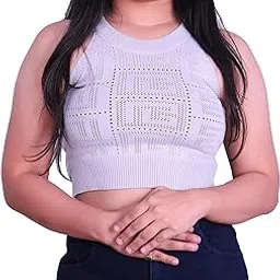 icw Women's Acrylic Knit-Rib Sleeveless Halter Neck Cami Top Vest Tank Crop Top (One Size XS)(Bust Size 26-30 Inch)-picture-6