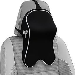 Grin Health Orthopedic Car Neck Rest Pillow Superior Neck Support Cushion Car Seat Headrest Cushion -Car Neck Pillow for Neck Pain Relief in Office, Driving - Black-31