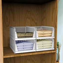 A-ONE Craft Set of 4, Stack it Up | Large Cloth Stacker | Foldable Shirt Storage Stacker for Wardrobe | Plastic Stackable Closet Organizer | White | 44L x 33W x 19H Centimeters (4)-image-76