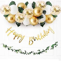 Party Propz Golden Birthday Decoration Items - 36 Pcs Happy Birthday Decoration Kit With Golden Balloons & Artificial Leaves | Golden Confetti Balloons for Birthday | Happy Birthday Banner (Cardstock)-16
